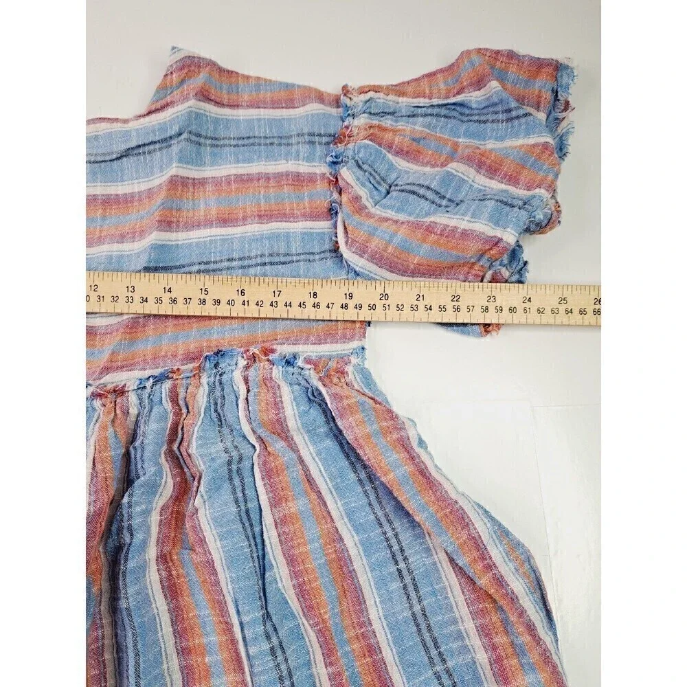 Free People Summer Nights Blue Lagoon Striped Mini Babydoll Dress Size XS